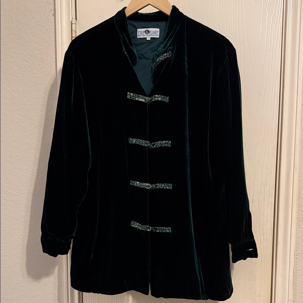 Vintage The Planet Velvet kimono style jacket in Dark Green